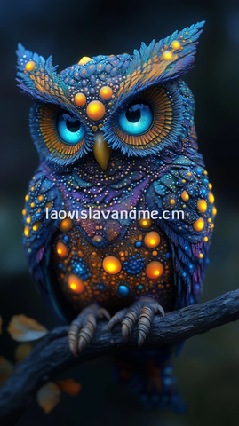 彩虹鸮鸟坐枝头黄点亮眼