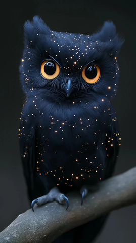 黑鸮坐枝头彩虹斑点