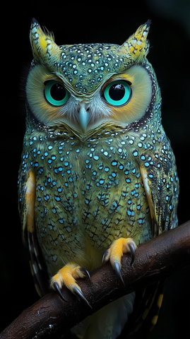 绿色发光点眼睛鹦鹉立枝头