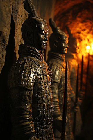 兵马俑雕塑特写展示古代战士风采