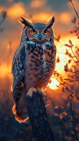 大角猫头鹰清晨停歇