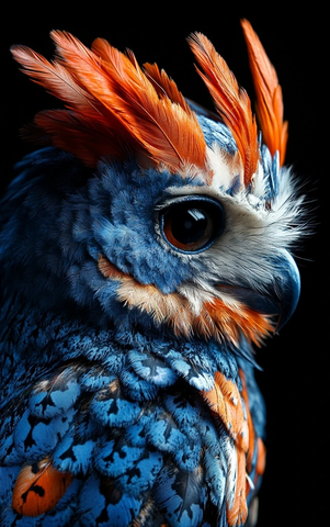 蓝色橙色羽毛猫头鹰特写