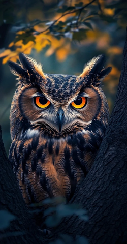 巨大猫头鹰树枝凝视