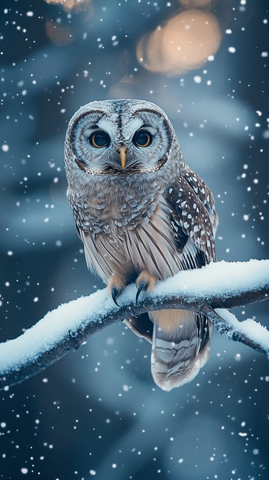 雪中栖息的猫头鹰