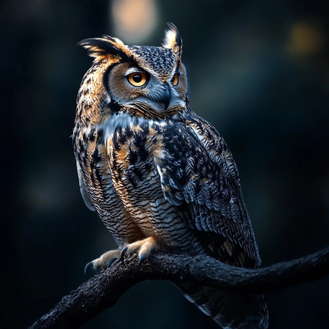 猫头鹰栖息树枝精细特写
