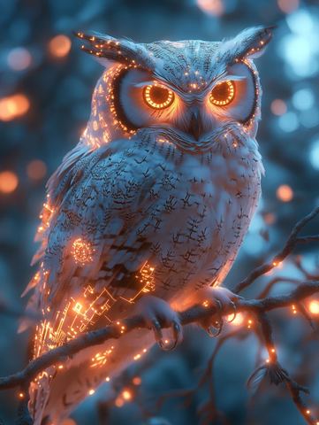 机械羽毛猫头鹰幻彩树枝