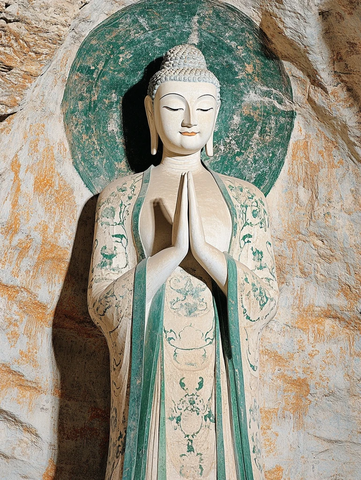 双手合十的佛像雕塑