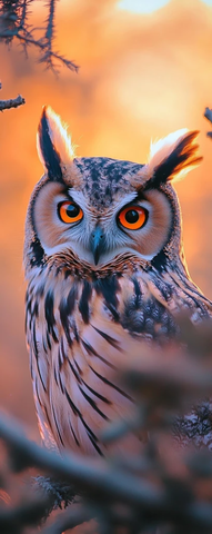 夕阳下尼康镜头中的猫头鹰