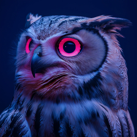 猫头鹰凝视霓虹蓝背景