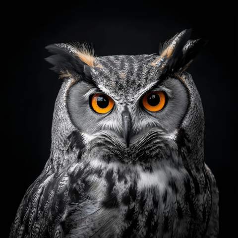 鹰鸮黑白肖像特写