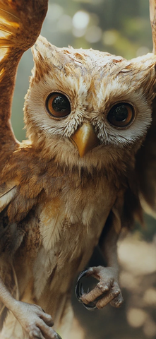 森林中伸展翅膀的猫头鹰人