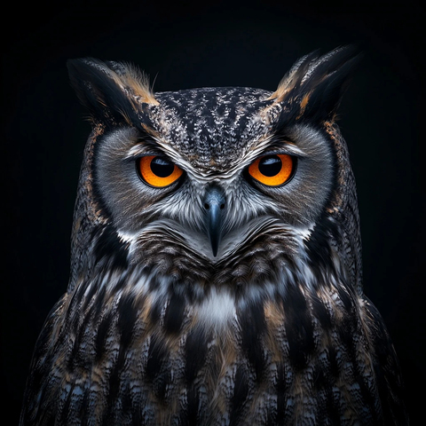 灰色调猫头鹰橙眼特写