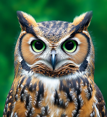 彩铅绘制猫头鹰面部绿底