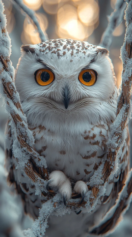 雪鸮黄眼白羽特写