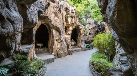 天然岩石山洞景观中的小径