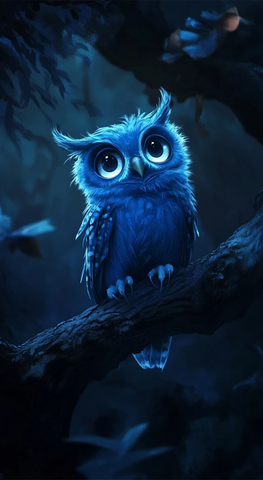 蓝眼猫头鹰月光下栖息