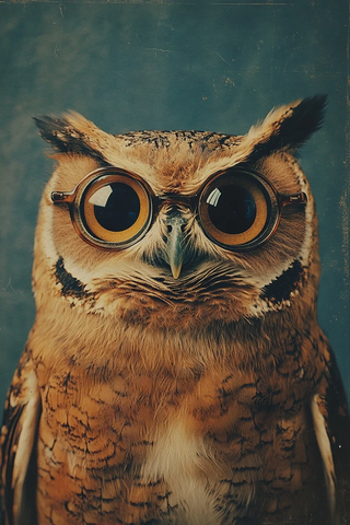 猫头鹰戴眼镜复古插画