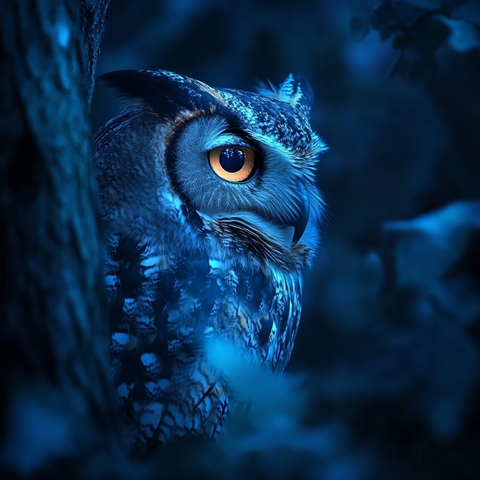 树枝上深思的猫头鹰