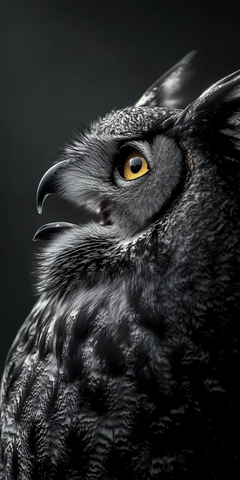 大角猫头鹰张嘴侧面凝视