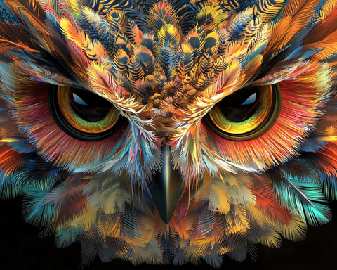 彩色羽毛猫头鹰矢量图