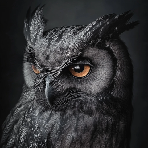 猫头鹰侧脸黑白摄影