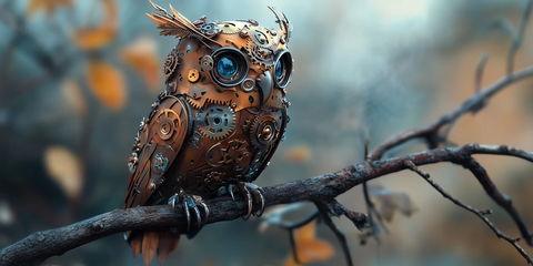 钢铜机械猫头鹰栖息机械枝