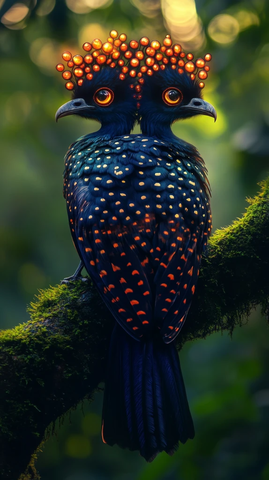 双头神鸟栖息青苔树枝