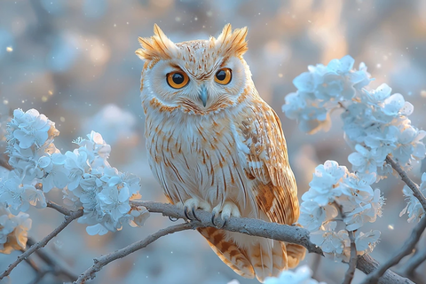 月光下栖息的庄严猫头鹰