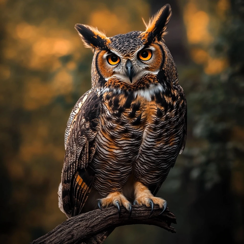 大角猫头鹰栖息树枝