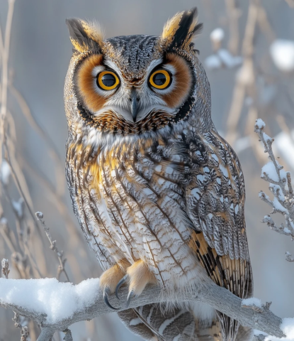 长耳鸮栖息枯树冬日