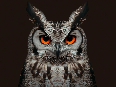 橙眼猫头鹰深棕背景