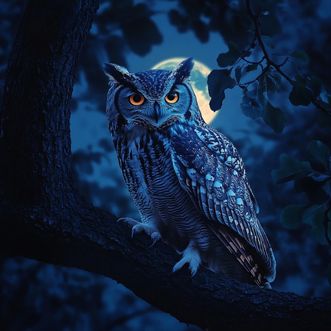 猫头鹰树上满月夜晚