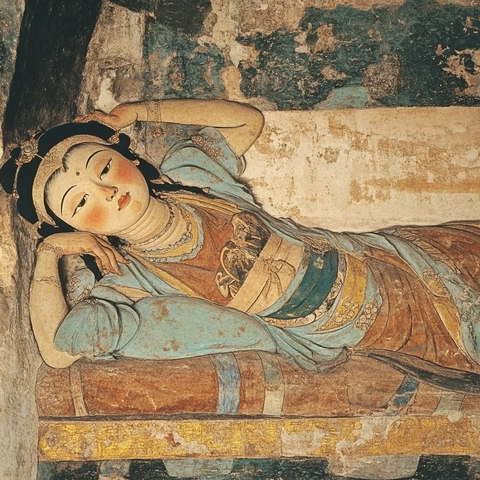 古代女子侧卧壁画图