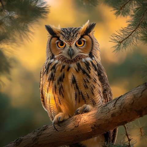 树枝上的猫头鹰凝视镜头