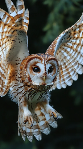 鸮展开双翼准备捕猎