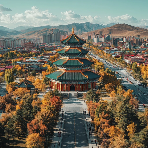 中式传统建筑的城市全景风貌