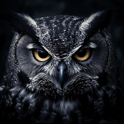 猫头鹰特写坚毅眼神暗调光影