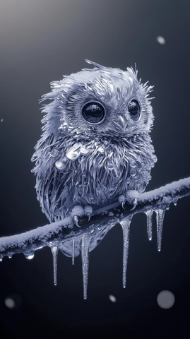 银色液态小猫头鹰月光下