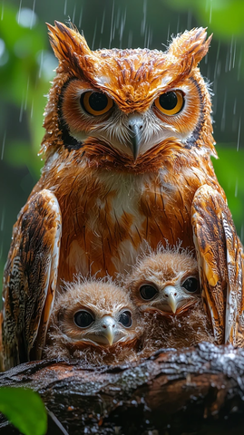 母护雏雨中展翅