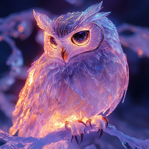 透明鸮鸟冰晶枝头优雅展翅