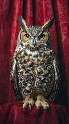 红帘背景下的角鸮