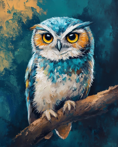 彩色猫头鹰丙烯画