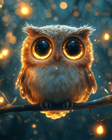 卡通猫头鹰夜灯插画