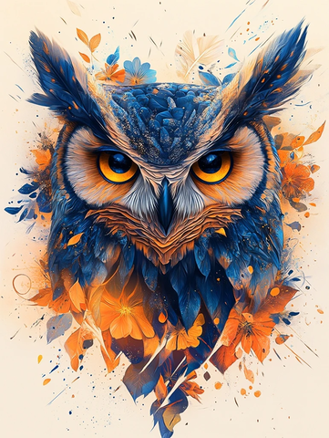 矢量插画猫头鹰花卉设计