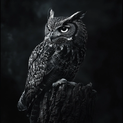 猫头鹰树干黑白漫画