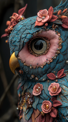 天鹅绒圣诞风格刺绣猫头鹰