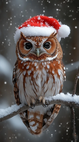 红腹东部角鸮戴圣诞帽