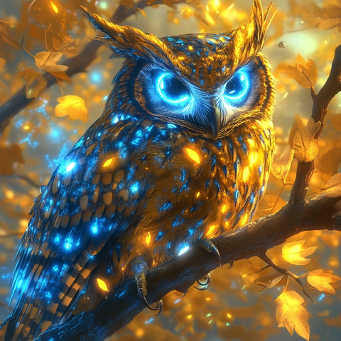 黄树蓝叶发光猫头鹰