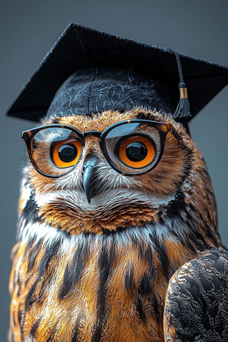 智慧猫头鹰戴毕业帽墨镜