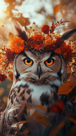红橙花冠猫头鹰肖像